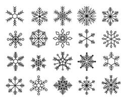 Schneeflocke Sammlung. abstrakt gefroren Eis Frost Symbole Weihnachten Neu Jahr Urlaub Dekoration, Weiß Schneefall dekorativ Elemente anders Formen. Vektor einstellen