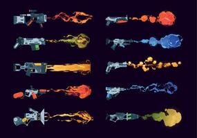 trogen skytte pistol. tecknad serie fantasi gevär vapen med laser kul för barn spel, utomjording Plats hagelgevär dödligt blixt plast leksak. vektor färgrik uppsättning