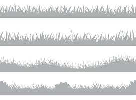 Gras Silhouette. horizontal Banner von Wiese Wiese Grenzen, Rasen Landschaft einfarbig Elemente, Natur blühen Panorama. Vektor einstellen