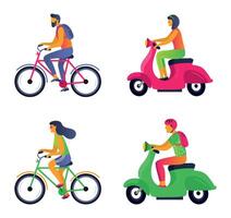 Menschen auf Stadt Transport, Fahrrad und Motorrad vektor