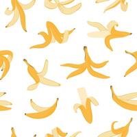 Banane schälen Muster. nahtlos drucken von Karikatur Banane Haut organisch Abfall, bunt Gelb Obst Müll. Vektor Textur