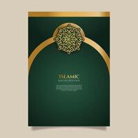 islamic affisch med mörk grön och guld bakgrund. - vektor. vektor