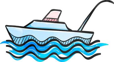 fiske båt ikon i Färg teckning. sport vatten hav sjö flod drar till sig rekreation fartyg transport transport vektor