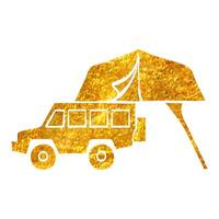 Hand gezeichnet tragbar Camping Zelt Symbol im Gold vereiteln Textur Vektor Illustration