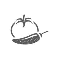 Tomate und Pfeffer Symbol im Grunge Textur Vektor Illustration