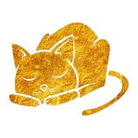 hand dragen guld folie textur sovande katt. vektor illustration.