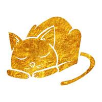 Hand gezeichnet Gold vereiteln Textur Schlafen Katze. Vektor Illustration.