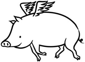 Hand gezeichnet fliegend Schwein. Vektor Illustration.