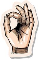hand dragen ok hand tecken i klistermärke stil vektor illustration