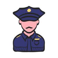 polis avatar ikon i hand dragen Färg vektor illustration