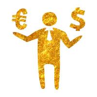 Hand gezeichnet Geschäftsmann halten Euro und Dollar Zeichen Vektor Illustration