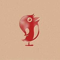 Tweet Vogel Halbton Stil Symbol mit Grunge Hintergrund Vektor Illustration