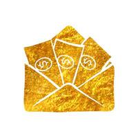hand dragen pengar kuvert ikon i guld folie textur vektor illustration