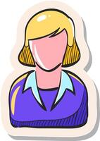 hand dragen kvinna receptionist ikon i klistermärke stil vektor illustration