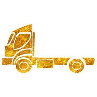 Hand gezeichnet leeren Container Aufzug LKW Symbol im Gold vereiteln Textur Vektor Illustration