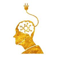 Hand gezeichnet künstlich Intelligenz Konzept Symbol im Gold vereiteln Textur Vektor Illustration
