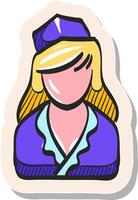 Hand gezeichnet Stewardess Benutzerbild Symbol im Aufkleber Stil Vektor Illustration