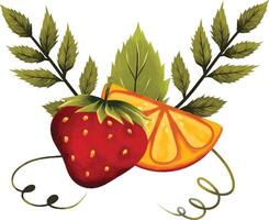 frukt, jordgubbe, bär, mat, vektor, isolerat, illustration, röd, färsk, blad, saftig, efterrätt, naturlig, orange vektor