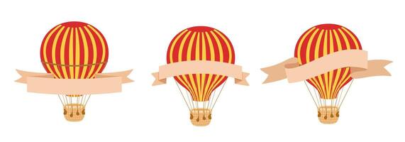 heiß Luft Ballon mit Banner oder Schleife. Vektor retro Illustration isoliert auf Weiß.