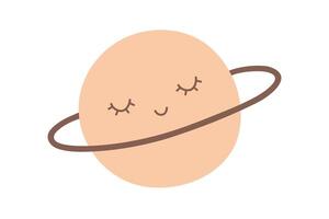 süß Beige Saturn Planet mit Ring lächelt isoliert auf Weiß. vektor