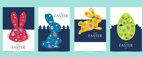 samling av påsk bakgrund uppsättning med kanin och ägg i silhuett stil redigerbar vektor illustration för a4 vykort