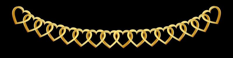 golden Herzen verknüpft zusammen auf ein schwarz Hintergrund. Design Element. Vektor Illustration