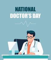 National Arzt Tag. Gruß Karte mit ein männlich Medizin. eben Vektor Illustration.