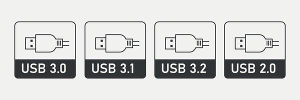 kontakter uSB 3.0, uSB 2.0. klistermärke uppsättning. vektor illustration