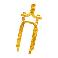 Hand gezeichnet Fahrrad Suspension Gabel Symbol im Gold vereiteln Textur Vektor Illustration