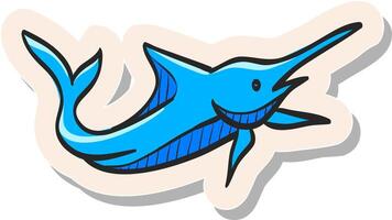 hand dragen fisk ikon i klistermärke stil vektor illustration