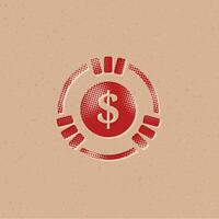 Glücksspiel Münze Halbton Stil Symbol mit Grunge Hintergrund Vektor Illustration