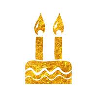 Hand gezeichnet Geburtstag Kuchen Symbol im Gold vereiteln Textur Vektor Illustration