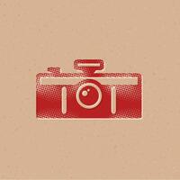 panorama kamera halvton stil ikon med grunge bakgrund vektor illustration