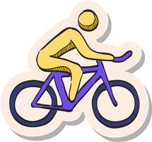 hand dragen berg cyklist ikon i klistermärke stil vektor illustration