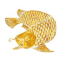 hand dragen arowanaen fisk i guld folie textur vektor illustration
