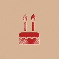 Geburtstag Kuchen Halbton Stil Symbol mit Grunge Hintergrund Vektor Illustration