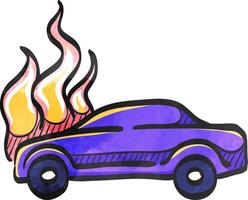 Auto auf Feuer Symbol im Farbe Zeichnung. Automobil Transport Unfall Unfall verbrannt Versicherung Anspruch vektor