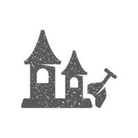 Sand Schloss Symbol im Grunge Textur Vektor Illustration