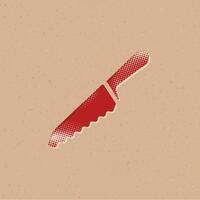 bröd kniv halvton stil ikon med grunge bakgrund vektor illustration