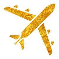 Hand gezeichnet Flugzeug Symbol im Gold vereiteln Textur Vektor Illustration