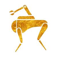 hand dragen intelligens djur- robot ikon i guld folie textur vektor illustration