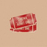 Kino Fahrkarte Halbton Stil Symbol mit Grunge Hintergrund Vektor Illustration