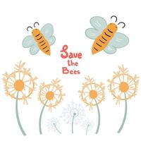spara de bin affisch med bin och maskros vektor
