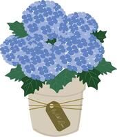 hortensia blommor pott med kärlek hand dragen element vektor illustration för dekorera inbjudan hälsning födelsedag fest firande bröllop kort affisch baner textil- tapet papper slå in bakgrund