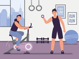 Fitnessstudio Coach. Fitness Ausbildung trainieren und Übung vektor