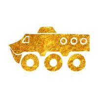 Hand gezeichnet gepanzert Fahrzeug Symbol im Gold vereiteln Textur Vektor Illustration