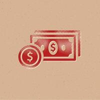 Geld Halbton Stil Symbol mit Grunge Hintergrund Vektor Illustration