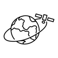 satellit kretsande jord ikon. hand dragen vektor illustration. redigerbar linje stroke.