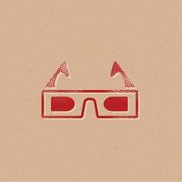 3d glasögon halvton stil ikon med grunge bakgrund vektor illustration