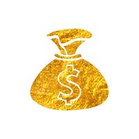 Hand gezeichnet Geld Sack Symbol im Gold vereiteln Textur Vektor Illustration